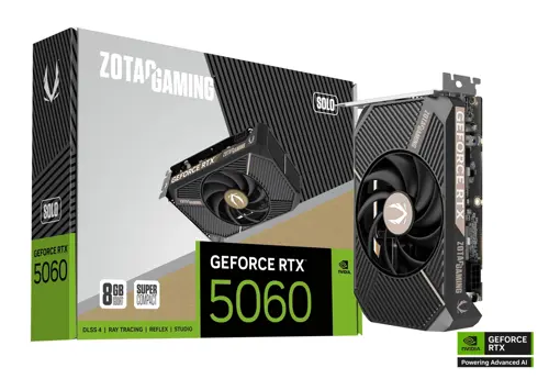 Zotac Gaming GeForce RTX 5060 Solo DLSS 4 8GB GDDR7 128-bit 28 Gbps PCIE 5.0 Gaming Graphics Card, SFF-Ready Ultra Compact Card