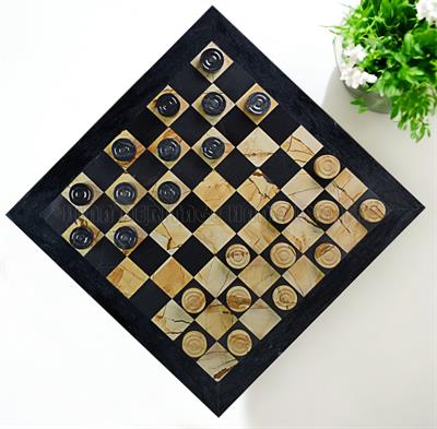 Luxury Burma Teak & Black Marble Checkers Set – Elegant & Timeless Board Game