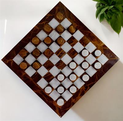 Elegant Red Onyx and White Marble Draught Checker Set - Premium Quality Board Game for Family Fun, Home Decor, and Gift Giving