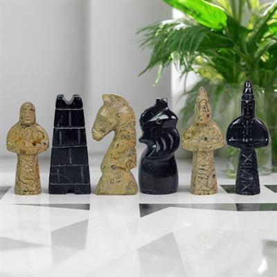 Royal Bishop Series Black & Coral Marble Chess Pieces Set - Natural Stone Elegance