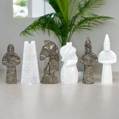 Royal Bishop Series Oceanic & White Marble Chess Set - Handcrafted Natural Stone Chess Pieces