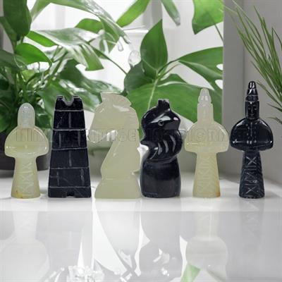 Green Onyx & Jet Black Natural Stone Royal Bishop Series Chess Set - Handcrafted Luxury Chess Pieces