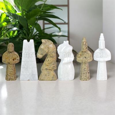 Luxury Coral & White Marble Royal Bishop Series Chess Set – Handcrafted Chess Pieces