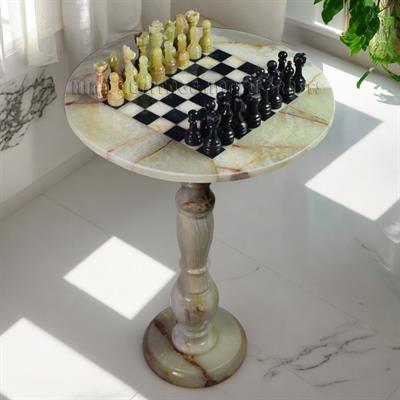 Light Green Onyx & Jet Black Marble Natural Stone Chess Table With Classsic Series Chess Pieces