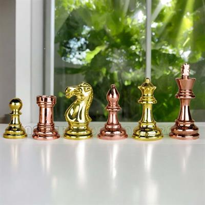 Premium Solid Brass Staunton Chess Pieces Set - Copper and Gold Finish | Luxury Weighted Chessmen