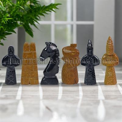 Jet Black & Indus Gold Marble Chess Set – Premium Handcrafted Marble Chess Pieces