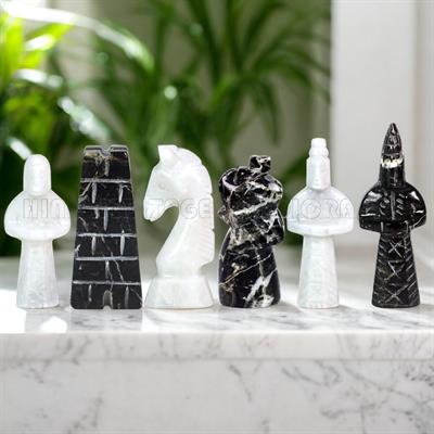 Black Zebra & White Marble Royal Bishop Series Chess Pieces – Luxurious Craftsmanship for the Modern Chess Connoisseur