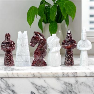 Red Zebra & White Marble Royal Bishop Series Chess Set – Premium Chess Pieces for Enthusiasts & Collectors