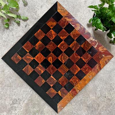 Red Onyx & Jet Black Marble Chess Board with Customizable Borders | Elegant Chess Set