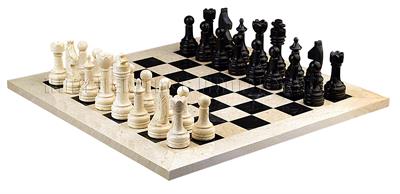 Botticino Cream & Jet Black Marble Natural Stone Chess Set With Rustic Series Chess Pieces 