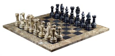 Oceanic  & Jet Black Marble Natural Stone Chess Set With Rustic Series Chess Pieces 