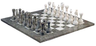 Botticino & Oceanic Marble Natural Stone Chess Set With Rustic Series Chess Pieces 