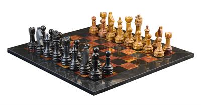 Jet Black Marble & Red Onyx Natural Stone Chess Set With Rustic Series Chess Pieces 