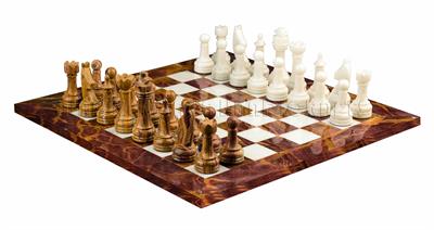 Luxurious Red Onyx Chess Set & White Marble with PU Leather Storage Box – Handmade, Elegant, and Durable