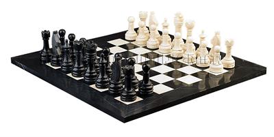 Jet Black & Botticino Cream Marble Natural Stone Chess Set With Rustic Series Chess Pieces 