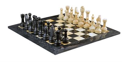 Jet Black & Burma Teak Marble Chess Set with PU Leather Storage Box – Luxury Craftsmanship Meets Timeless Elegance