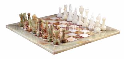 White Onyx &  Green Onyx Natural Stone Chess Set With Rustic Series Chess Pieces 