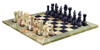 Green Onyx  & Jet Black Marble Natural Stone Chess Set With Rustic Series Chess Pieces 