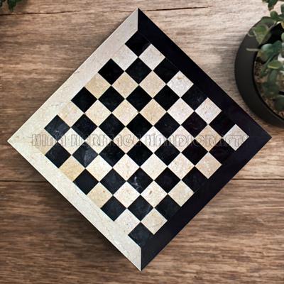 Premium Jet Black & Botticino Marble Chess Board - Handcrafted with Customizable Borders