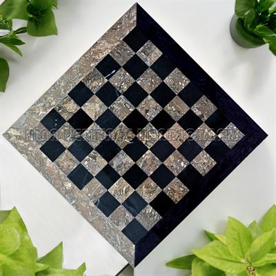 Oceanic & Jet Black Marble Chess Board with Border Variants – A Masterpiece of Elegance and Craftsmanship