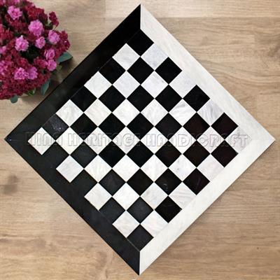 Elegant Jet Black & White Marble Chess Board with Customizable Border Variants – Premium Quality Chess Set