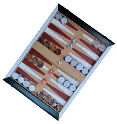 Luxury Leather Book-Style Backgammon Set with Metallized Edge Marble Checkers – Elegant Portable Backgammon Game