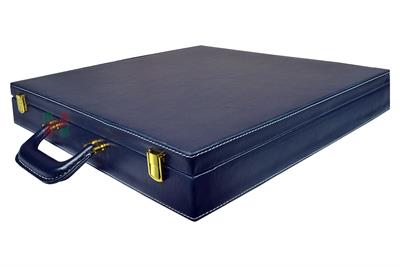 Navy Blue PU Leather Chess Set Storage Box - Elegant Organizer for Chess Pieces and Board