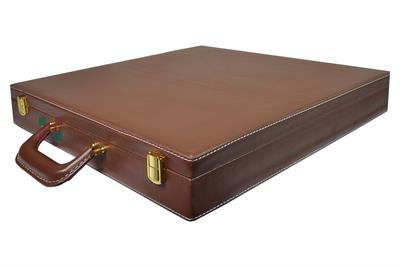 Chestnut Brown PU Leather Chess Set Storage Box with Gold-Plated Locks, Hinges, and Sturdy Carry Handle