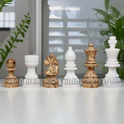 Coral & White Marble American Series Chess Pieces Set - Luxury Handcrafted Game Pieces