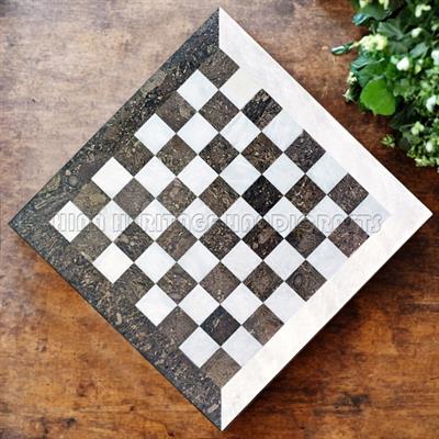 Oceanic and White Marble Chess Set with Dual Border Variants - Oceanic & White Marble Design