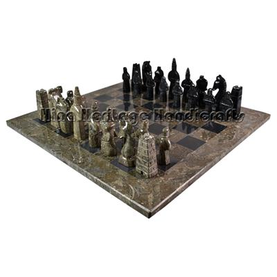 Oceanic & Jet Black Marble Naturals Stone Royal Bishop Series Chess Set