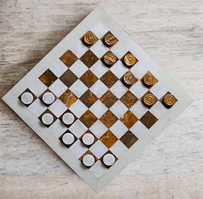 Elegant Red Onyx and White Marble Draught Checker Set - Premium Quality Board Game for Family Fun, Home Decor, and Gift Giving