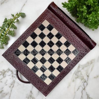 Exotic Ostrich & Croco Texture Leather – Portable Chessboard with Elegant Design for Chess Enthusiasts and Travelers