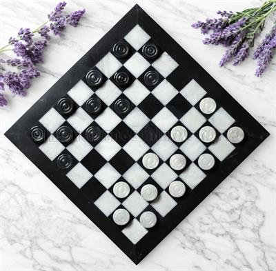 Premium Quality Black & White Marble Checkers Set – Elegant Game for Home Decor