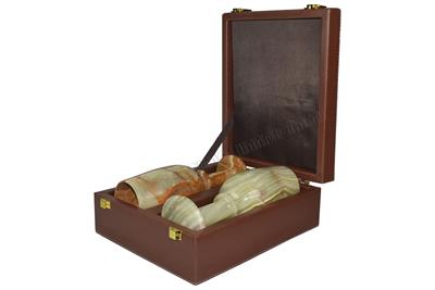 Chocolate Brown PU Leather Storage Box for Green Onyx Wine Glasses | Stylish & Durable Organizer 