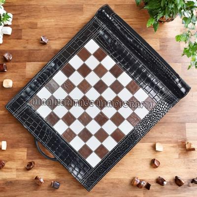 Imperial Gambit Croco Leather Roll-Up Chess Set – Premium Portable Chessboard for Elegant Gameplay