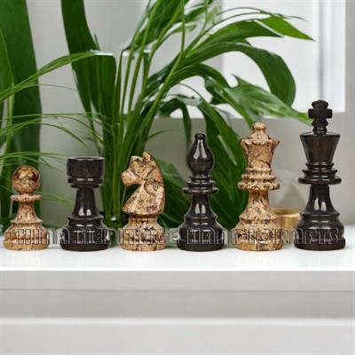 Black and Coral Marble Chess Set - Elegant Handcrafted Marble Chess Pieces for Home Decor & Play