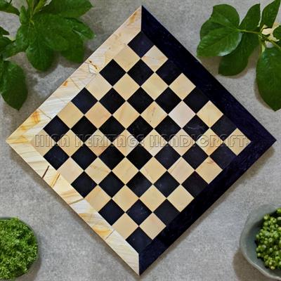 Premium Jet Black & Burma Teak Marble Chess Board with Elegant Border Variants – Handcrafted Luxury Chess Set