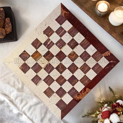 Luxurious Red Onyx & Botticina Marble Chess Set - Customizable Borders in Botticina or Red Onyx