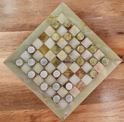 Luxury Green Onyx and White Onyx Checkers Set – Handcrafted Stone Game Board for Elegant Play