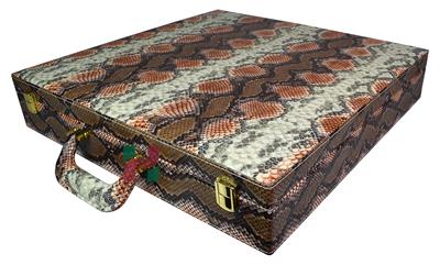 Premium Tangerine & Brown Snake Textured PU Leather Chess Set Storage Box – Elegant, Durable Organizer for Chess Pieces & Accessories 