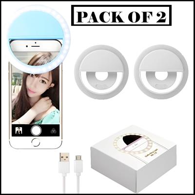 Pack Of 2 Mini Portable USB Rechargeable Selfie Ring Light With 3 Brightness Levels