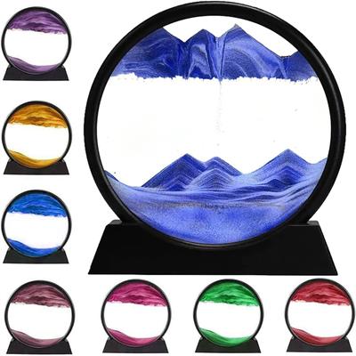 3D Sandscape Moving Sand Art Picture Round Glass Deep Sea Hourglass Quicksand Craft Flowing Sand Painting Office Home Decor Gift