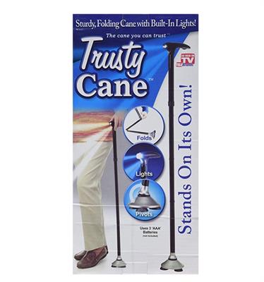 Trusty cane sturdy folding cane with built in light Stands on its own