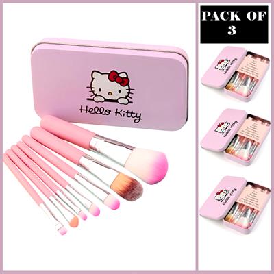 Pack Of 3 Cute Mini Hello Kitty 7PCS Makeup Brush Kit