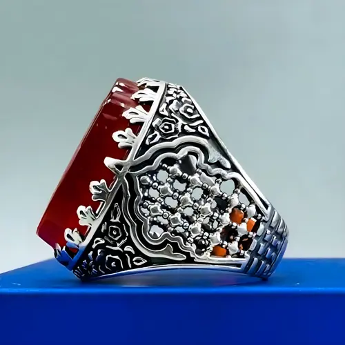 Genuine Red Aqeeq Ring Engraved with "Ya Hussain (a.s)"