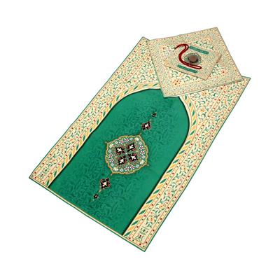 Three-piece velvet janmaz with Arabic mihrab design