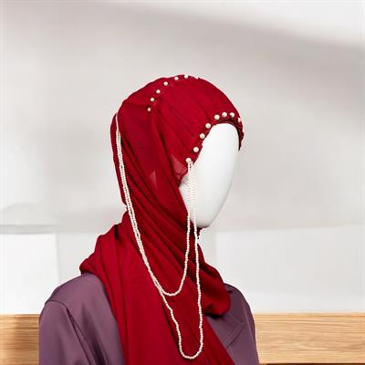 Beaded Tassel Hijab - Maroon