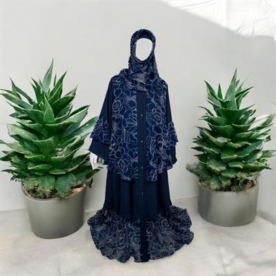 Multi-layer Printed Abaya - Royal Blue