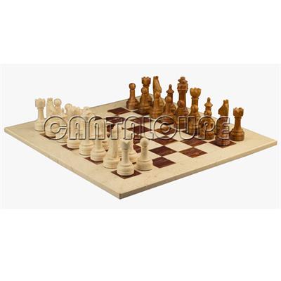  Combo Of The Economic Rustic Series Chess Set In Botticino & Red Onyx Natural Stone - 3.50" King With Botticino & Red Onyx Natural Stone Chess Board - 16"X16"